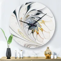 White stained glass floral art oversized wall clock