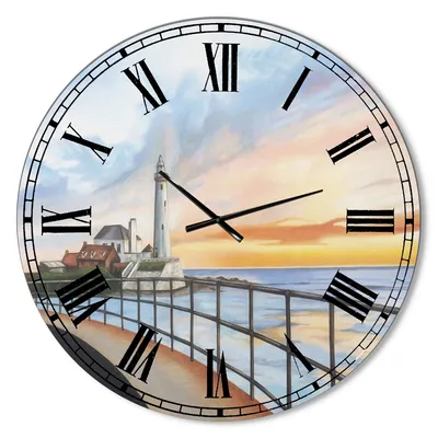 St marys lighthouse oversized metal wall clock - round 23x23