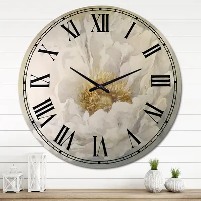 White serene peony oversized wall clock - round 29x29