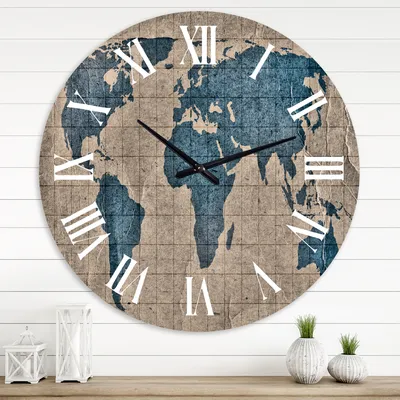 Ancient map of the world i oversized wall clock - round 23x23