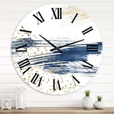 Dark blue and gold abstract i metal wall clock - round 29x29