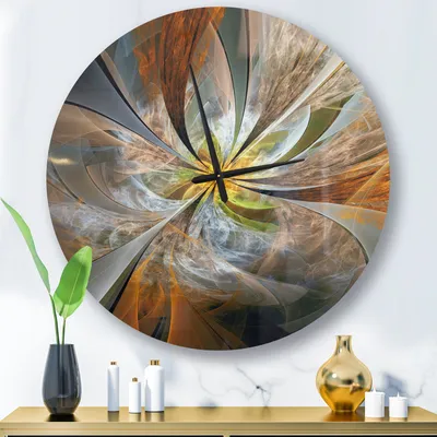 Symmetrical yellow fractal flower wall clock - round 36x36