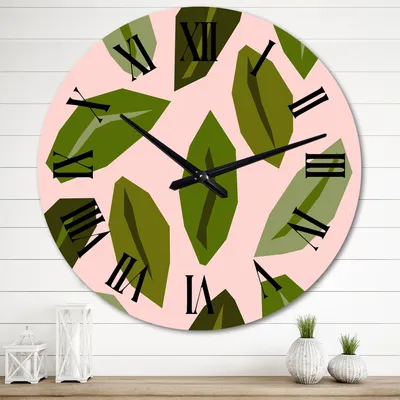 Abstract floral elements on pink i wall clock - round 29x29