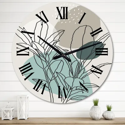 Green botanical branch with leaves oversized wall clock