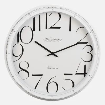 Wall clock with big numbers - 15""d - white