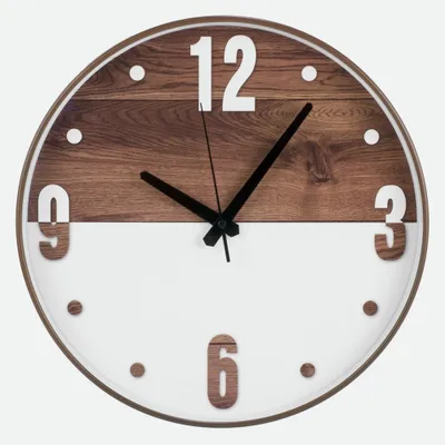 2-tone white and wood wall clock - 12'' - 12""