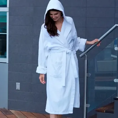 Cotton hooded bathrobe