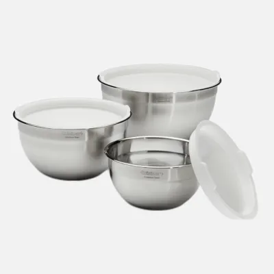 Cuisinart set of 3 stainless steel mixing bowls with lids