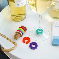 Kikkerland Rainbow Wine Rings and Stopper