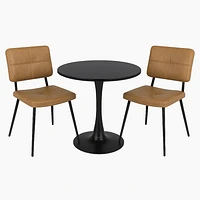 Round Dining Set with Cognac Chairs, Set of 3