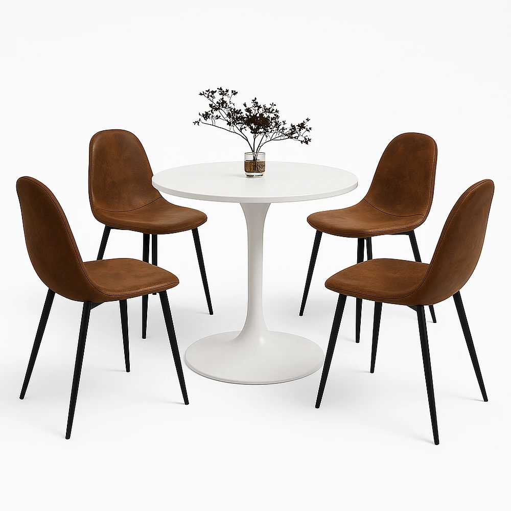 Ensemble de salle à manger rond avec chaises en suédine, ensemble de 5