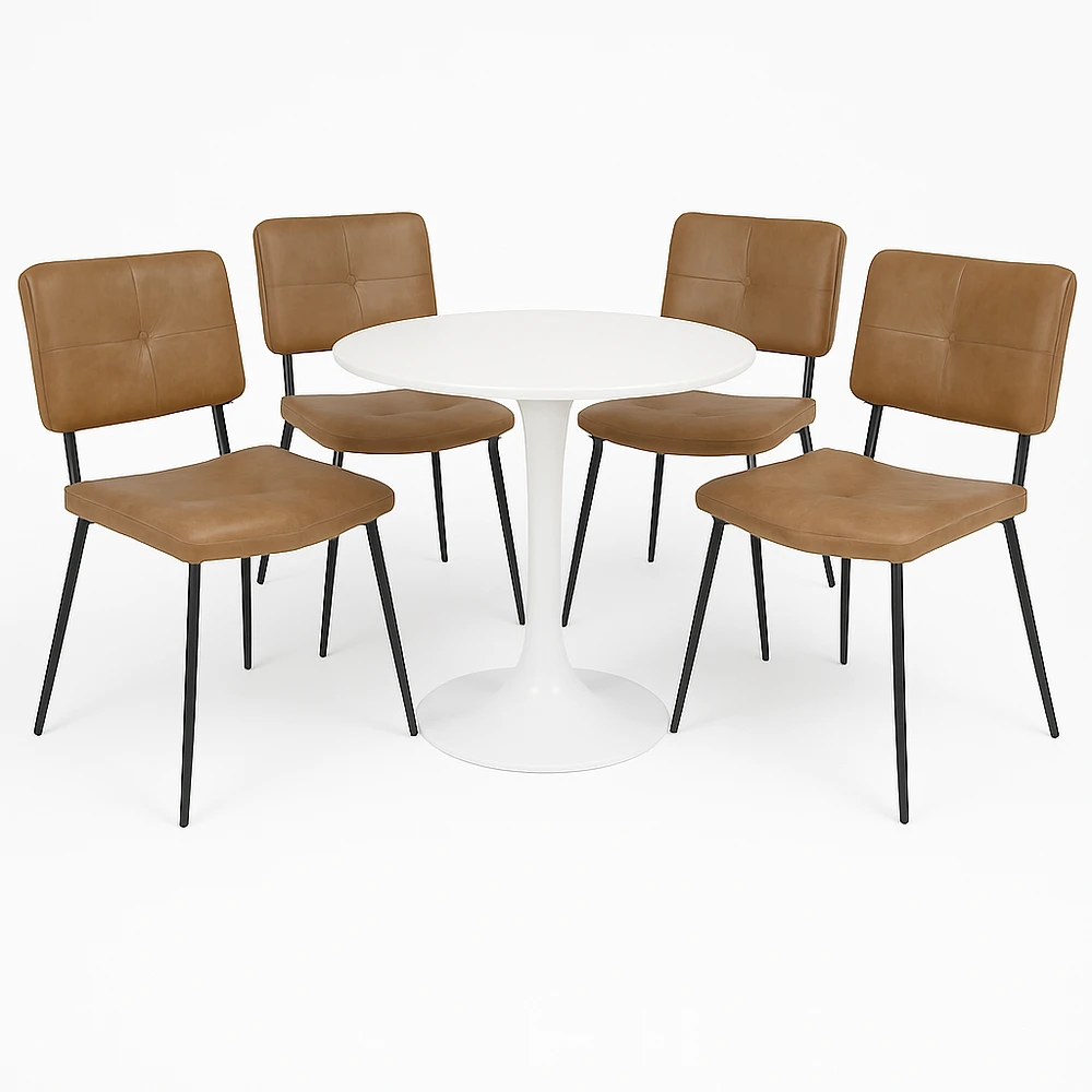 Ensemble de salle à manger rond avec chaises cognac, ensemble de 5