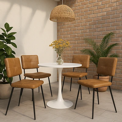 Ensemble de salle à manger rond avec chaises cognac, ensemble de 5