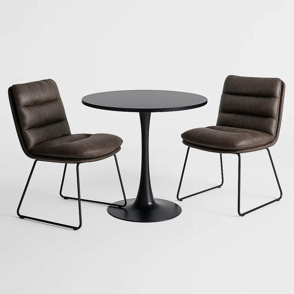 Ensemble de salle à manger rond avec chaises grises, ensemble de 3 - Noir