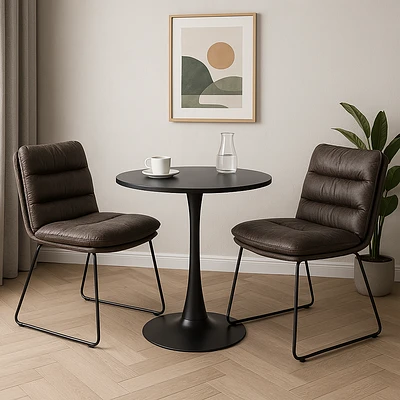 Ensemble de salle à manger rond avec chaises grises, ensemble de 3 - Noir