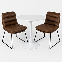 Ensemble de salle à manger rond avec chaises marron, ensemble de 3 - Blanc