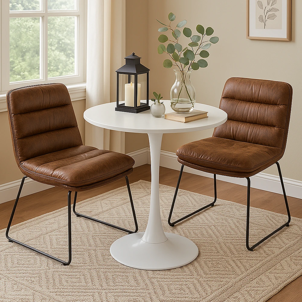 Ensemble de salle à manger rond avec chaises marron, ensemble de 3 - Blanc