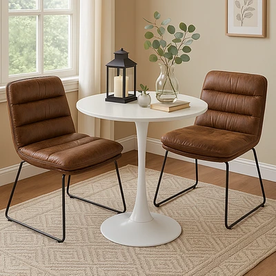 Ensemble de salle à manger rond avec chaises marron, ensemble de 3 - Blanc