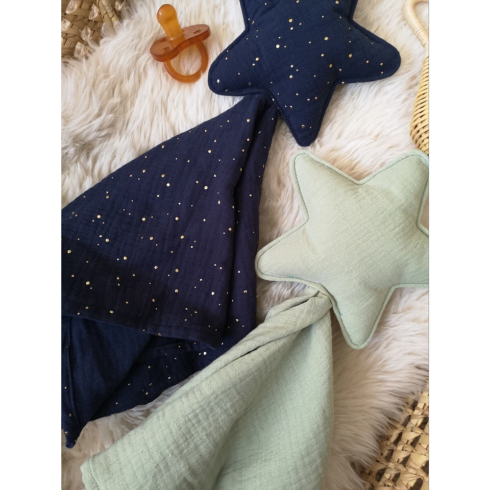 Doudou, étoile, ensemble de 2 - Vert et Bleu Marine