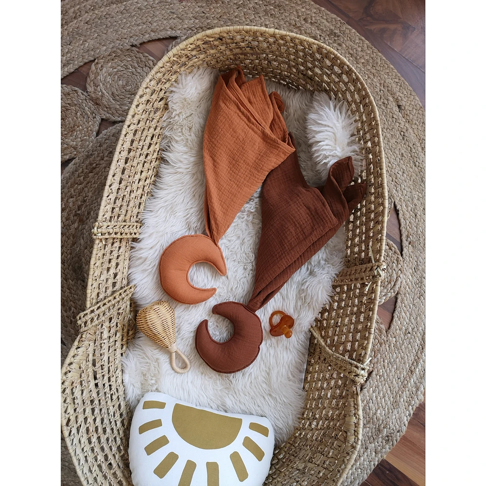 Doudou, lune, ensemble de 2 - Rouille et Marron