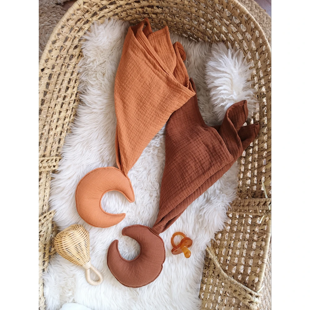 Doudou, lune, ensemble de 2 - Rouille et Marron