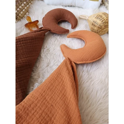 Doudou, lune, ensemble de 2 - Rouille et Marron