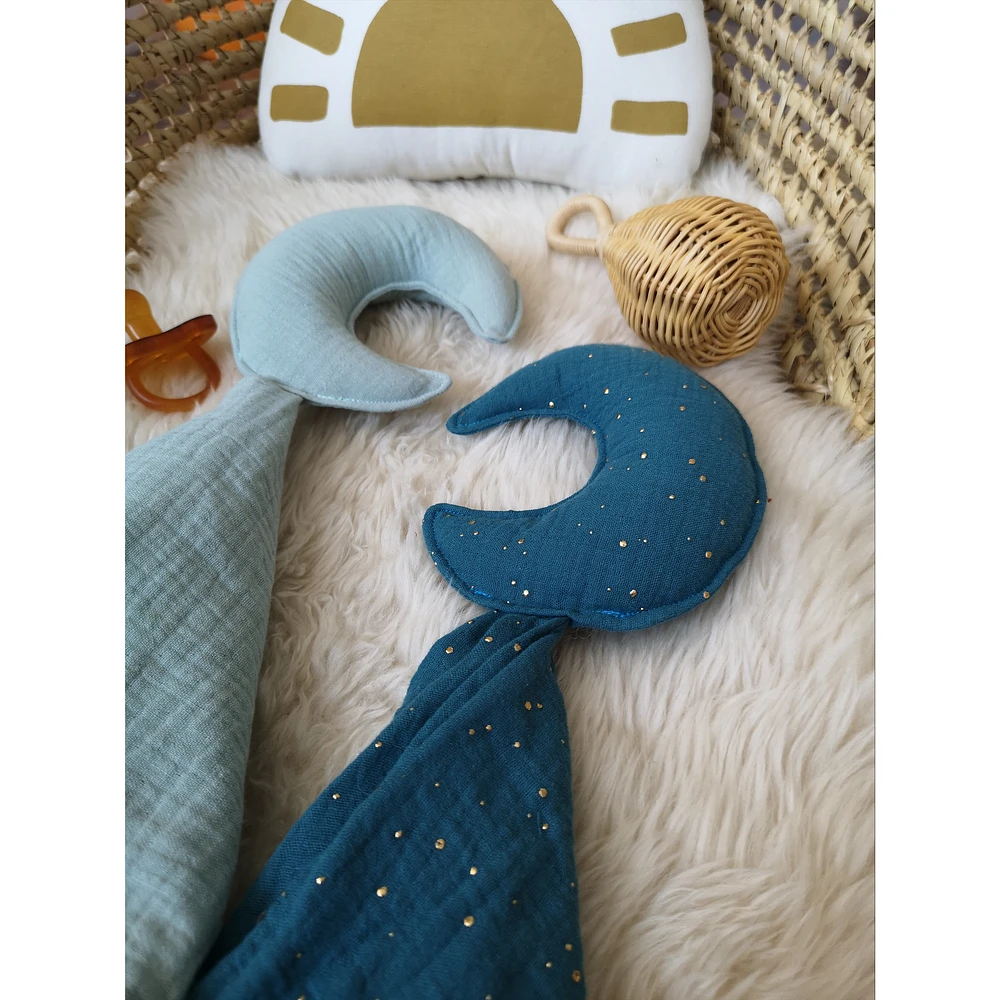 Doudou, lune, ensemble de 2  - Bleu clair et Turquoise