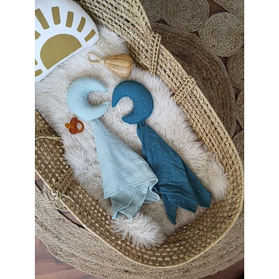 Doudou, lune, ensemble de 2  - Bleu clair et Turquoise