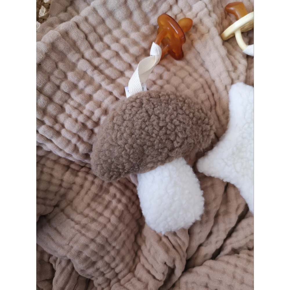 Mushroom and Star Pacifier Clips, Set of 2 - Brown and White