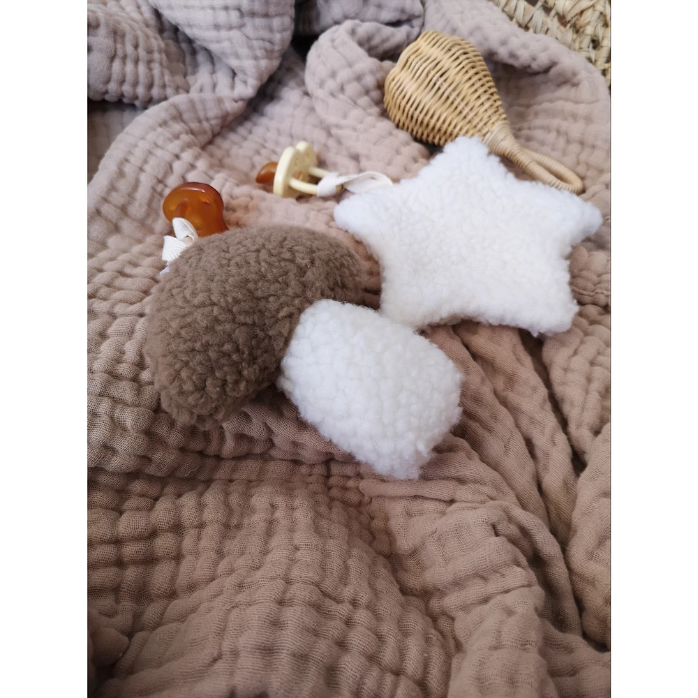 Mushroom and Star Pacifier Clips, Set of 2 - Brown and White