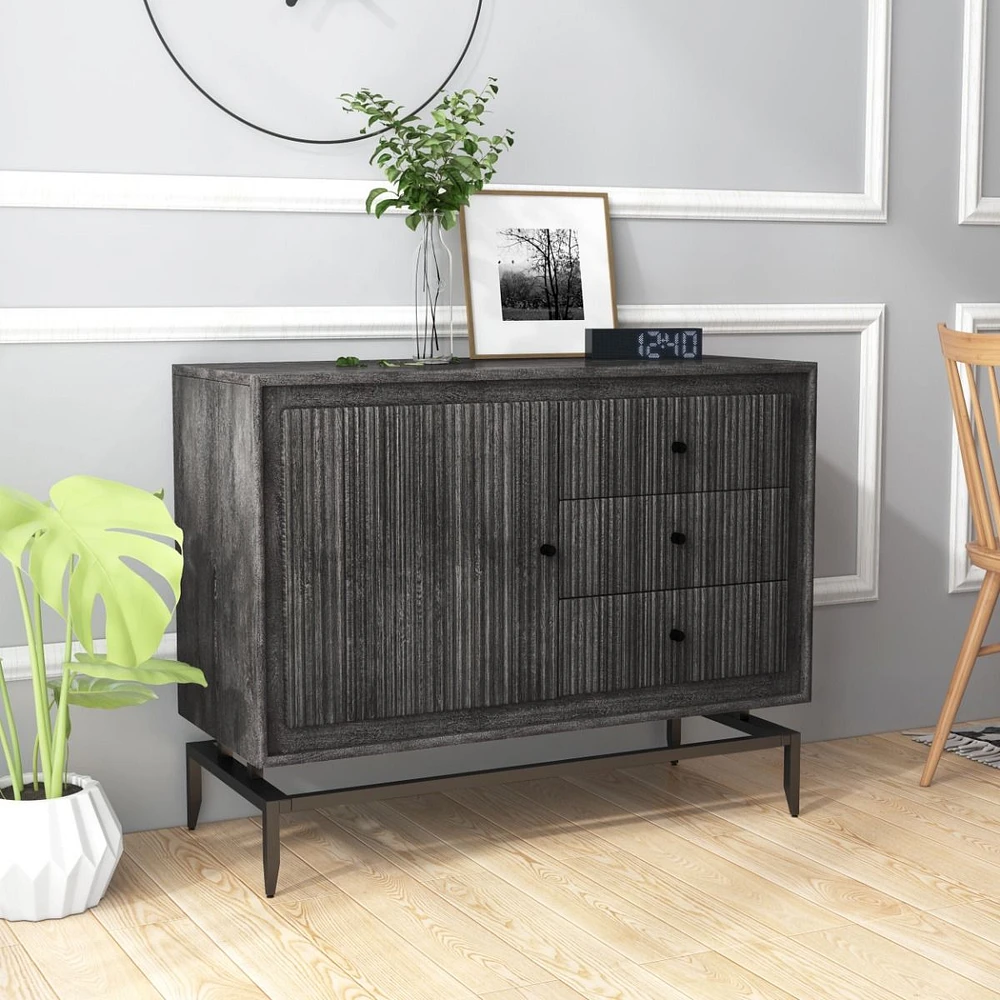 Camilo 3-Drawer Wood Accent Black Cabinet