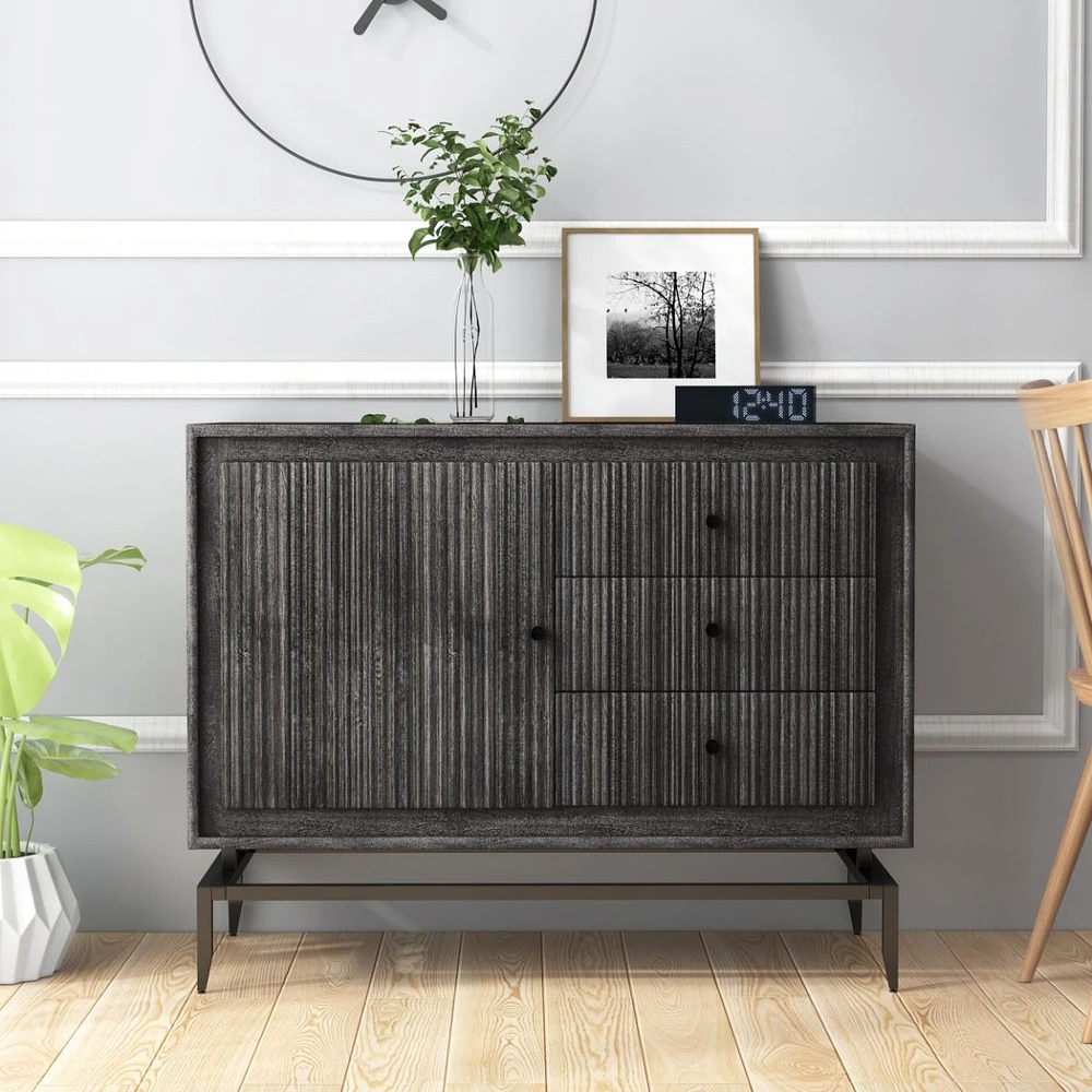 Camilo 3-Drawer Wood Accent Black Cabinet