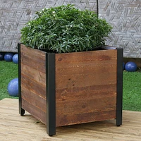 Square Urban Garden Recycled Wood and Metal Planter