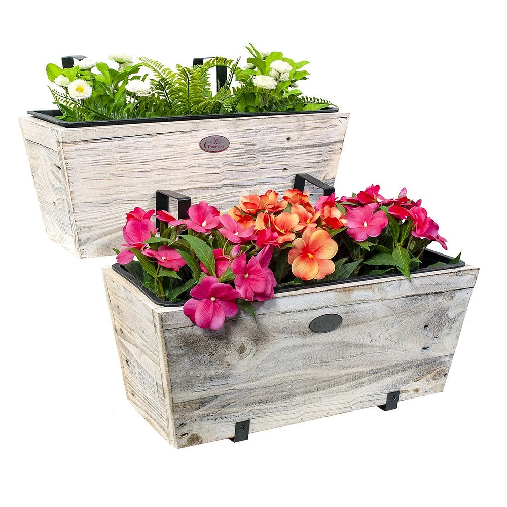 Urban Garden 2 Pack Recycled Wood Deck Planter - White Wash