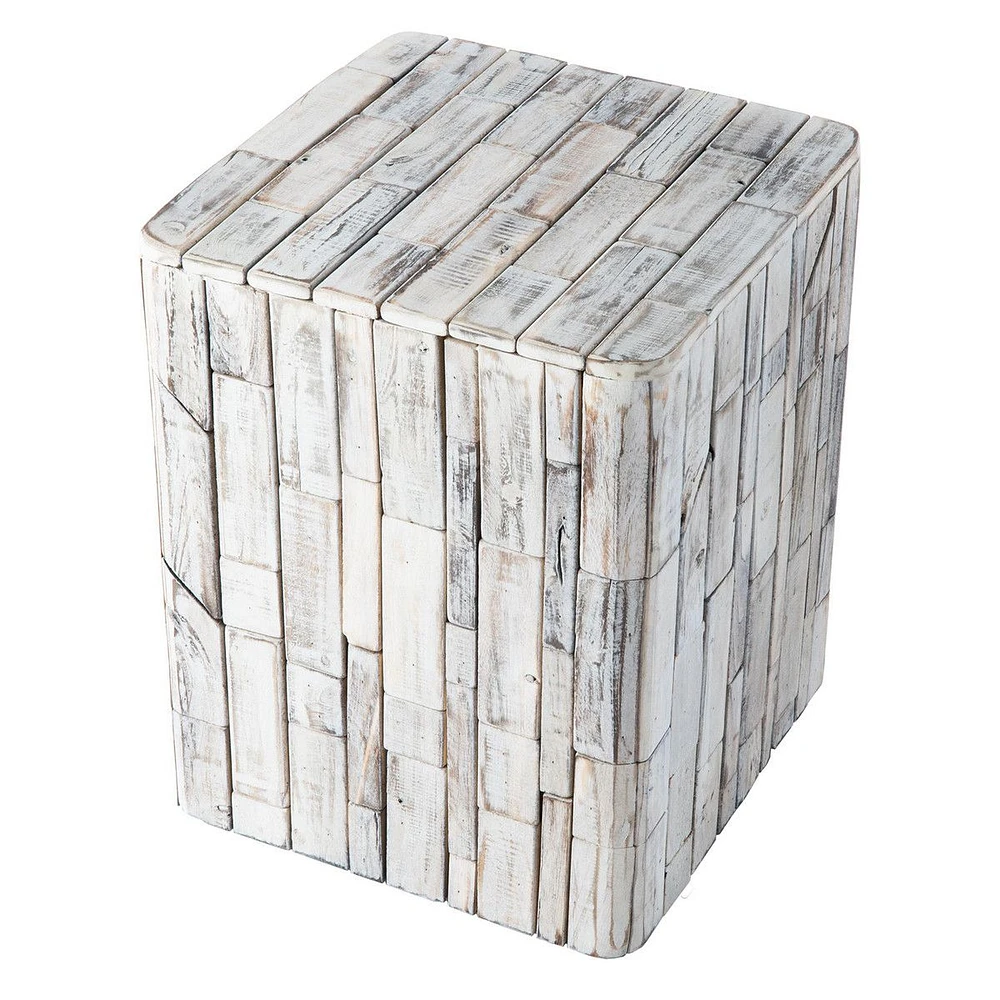 Tami Recycled Wood Stool End Table - White-Washed