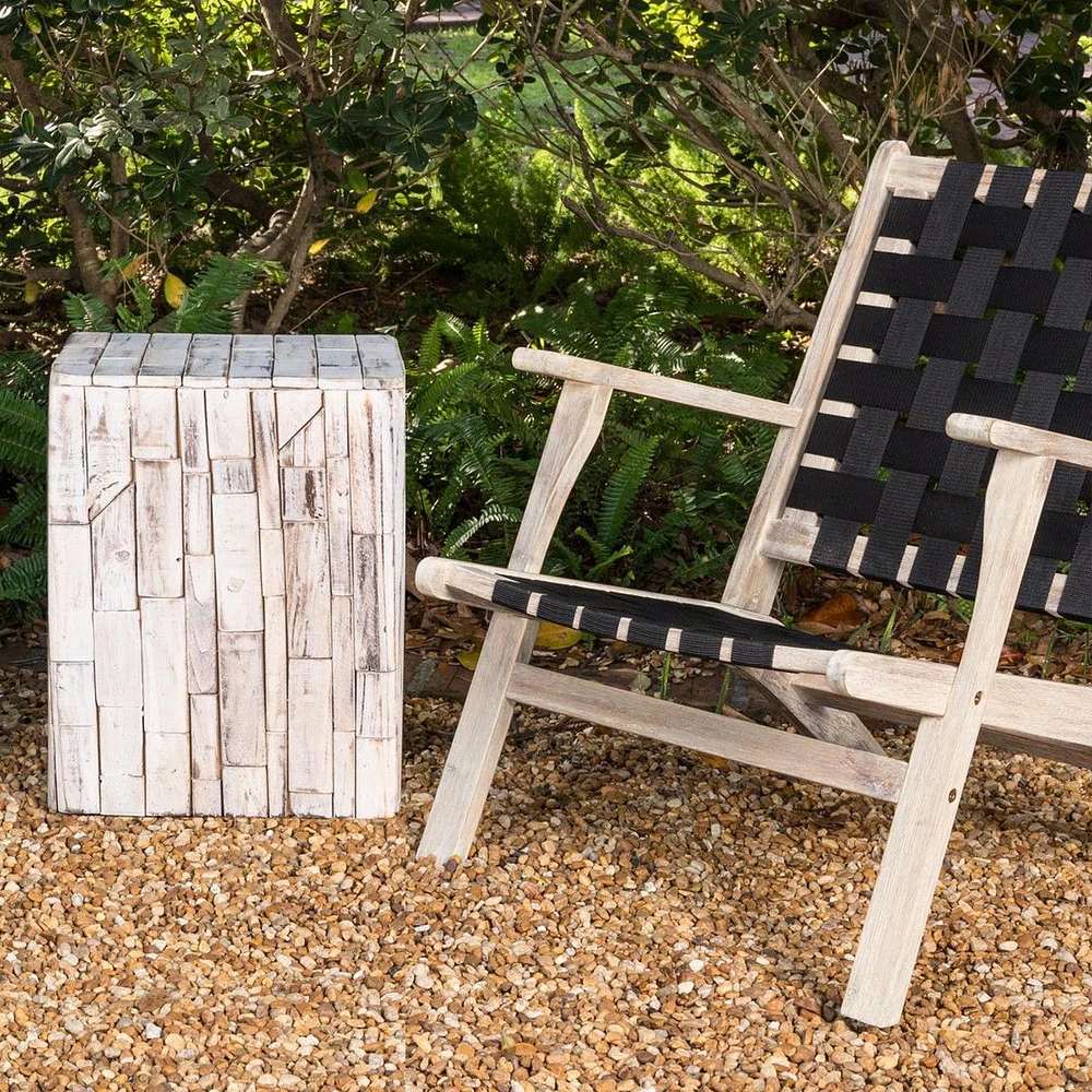 Tami Recycled Wood Stool End Table - White-Washed