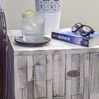 Tami Recycled Wood Stool End Table - White-Washed