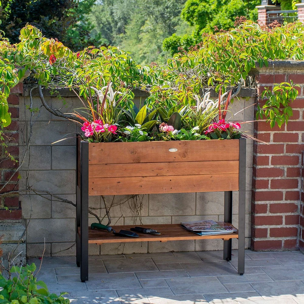 Urban Garden Raised Recycled Wood and Metal Planter with Shelf