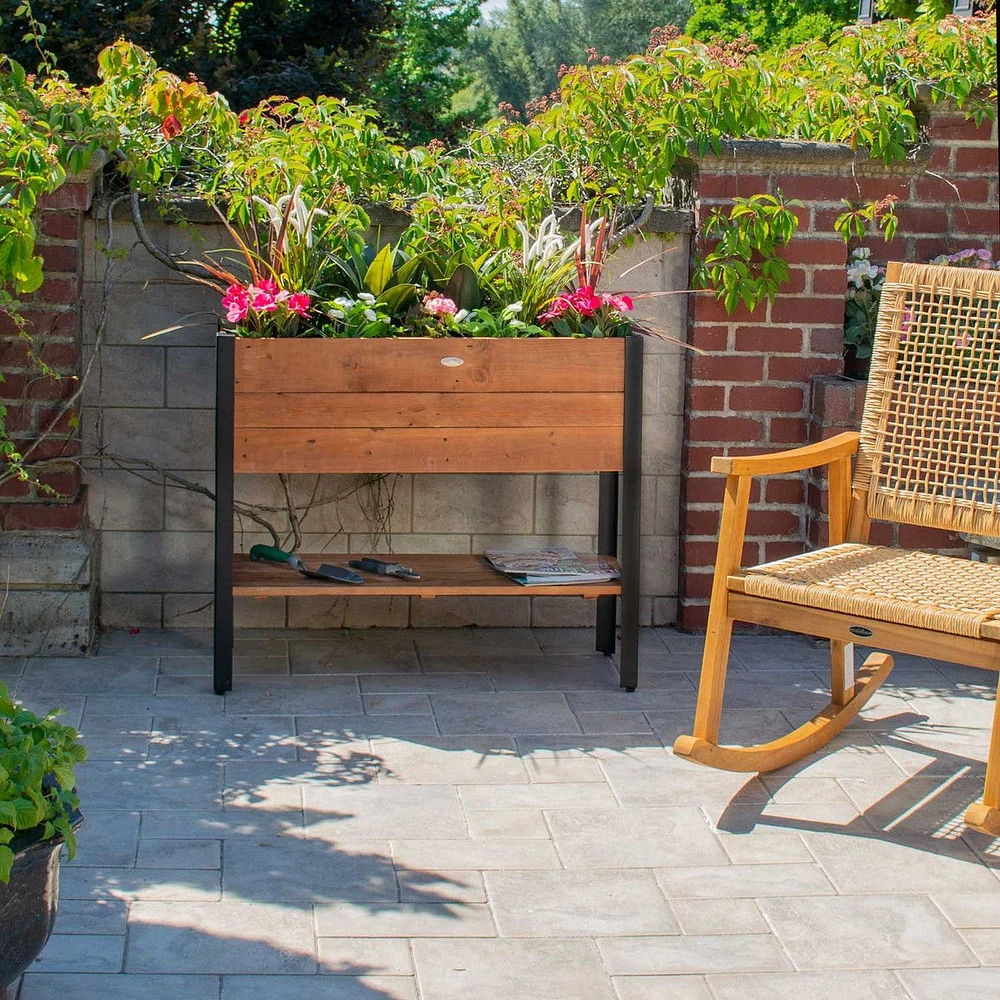 Urban Garden Raised Recycled Wood and Metal Planter with Shelf