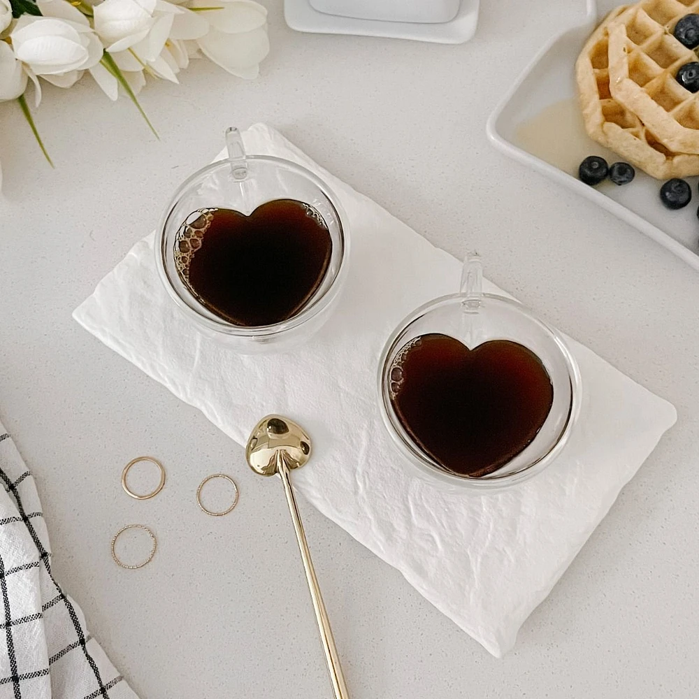 Ensemble de 2 tasses à café et thé en forme de cœur