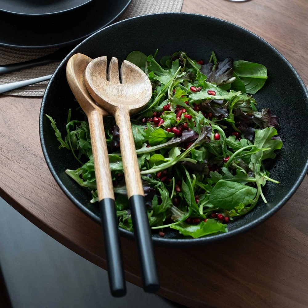 Cuillères à salade en bois trempé noir