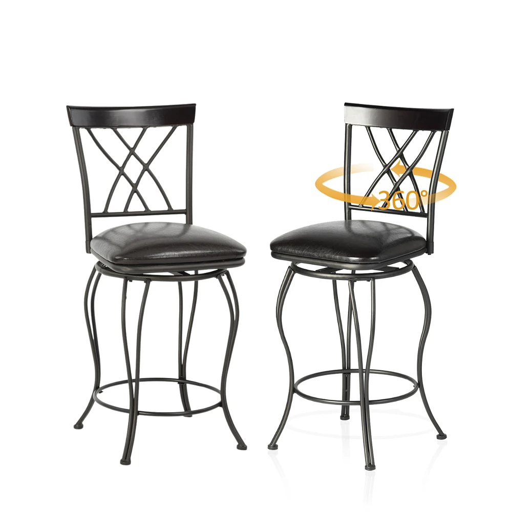 Set of 2 Black Faux Leather Swivel 26" Counter Barstools by Maison Classique