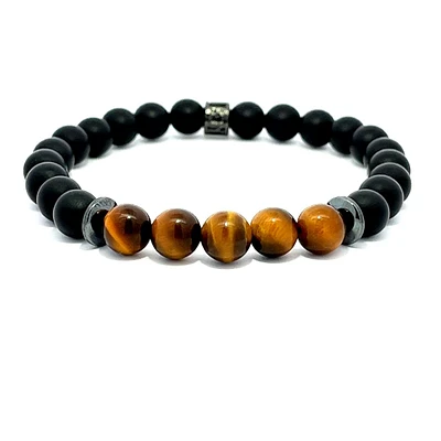 Bracelet onyx noir et oeil de tigre par Luenzo