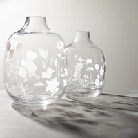 Etched Clear Glass Vase 7.5"