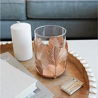 Glass Candle Holder With Gold Foliage