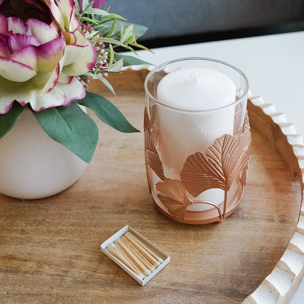 Glass Candle Holder With Gold Foliage