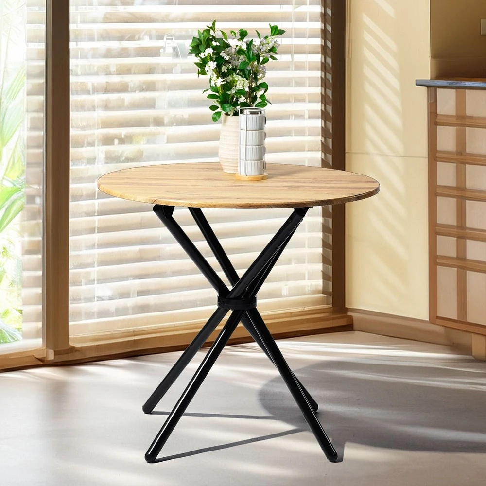 Modern 5-Piece Round Oak Dining Set with Grey Chairs