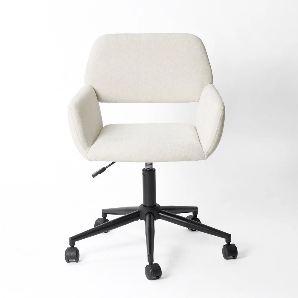 Adjustable Swivel Office Chair with Armrests in Beige Chenille Fabric by Maison Classique