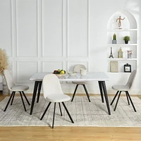 5-Piece Dining Set Including Marble White Dining Table with Swivel Beige Dining Chairs by Maison Classique