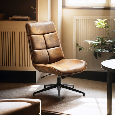 Swivel Ergonomic Accent Chair with Suede Brown Fabric Design by Maison Classique